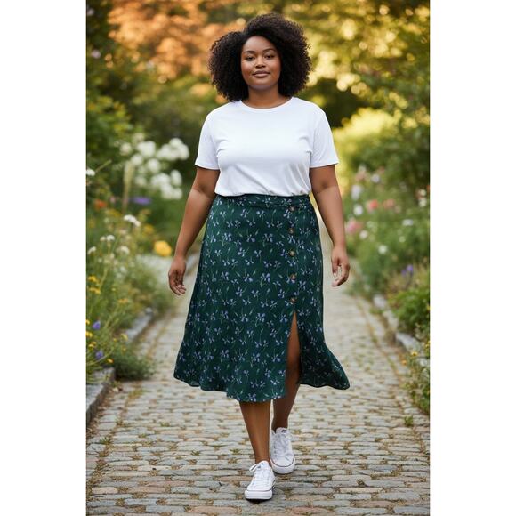 Modcloth X Collectif Blue Bell Julep Button Midi Skirt Size 12 - Picture 1 of 6